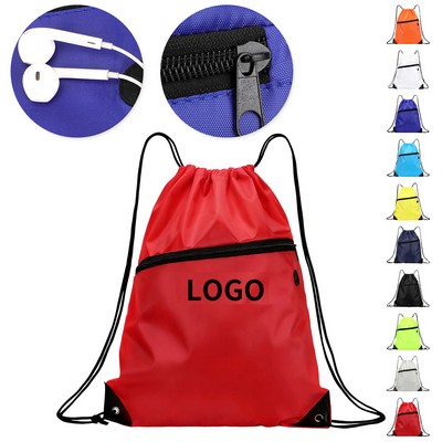 210D Polyester Drawstring Backpack Simulated Leather Trim