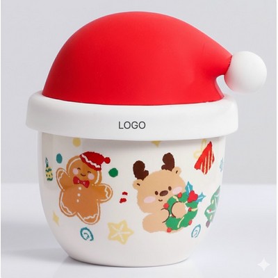 Creative Christmas Hat Ceramic Mug with Lid for Office and Home