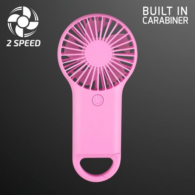 Pastel Pink Deluxe Mini Fan, Carabiner Clasp, Non-Light Up - BLANK