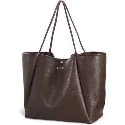 Large Capacity Soft Faux Leather Tote Bag Casual Versatile Single Shoulder Commuter Handbag