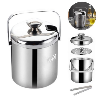 102 Oz Stainless Steel Ice Bucket With Lid & Tongs
