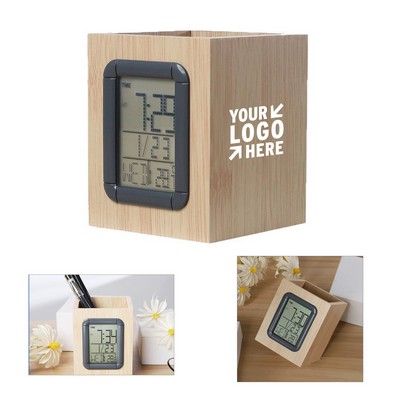 Wooden Pen Holder & Clock