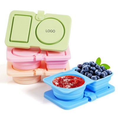 2in1 Foldable Silicone Snack & Sauce Container Leak-Proof Dual Compartment Condiment Box
