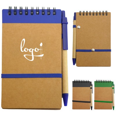 Recycled Spiral Notebook with Pen Eco-Friendly