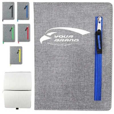 Fabric Cover Notebook with Zipper Pocket and Custom Logo