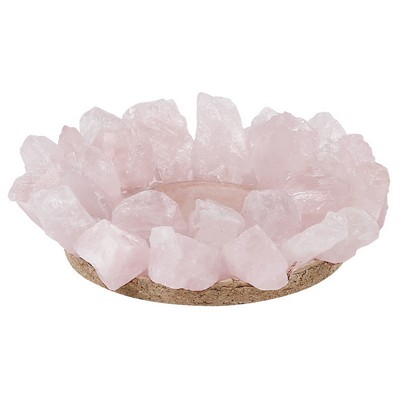 Natural Rose Quartz Raw Stone Candle Holder Handcrafted Pink Crystal Tealight Base Romantic