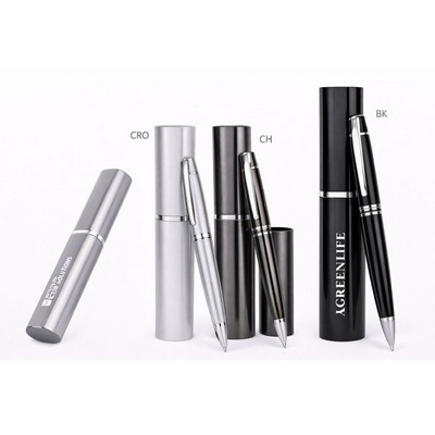 Metal Ballpoint Pen w/Matching Case Set