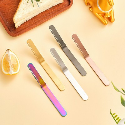 304 Stainless Steel Butter Spreader Iridescent Color Butter Knife with Holes and Serration