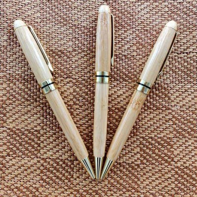 Real Wood Ballpoint Pen – Custom Logo Etched Wooden Pen with Gold Trim