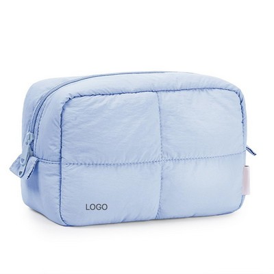Quilted Padded Makeup Bag Thickened Down Fabric Toiletry Pouch Portable Water-Resistant Puffer