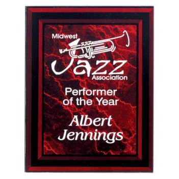 Acrylic Red Marble Plaque w/ Black Border - 9"x11"