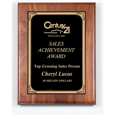 Walnut Plaque with Black Brass Plate and Square Corners, 9 x 12"