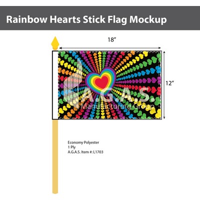 Rainbow Hearts Stick Flag 12"X18"