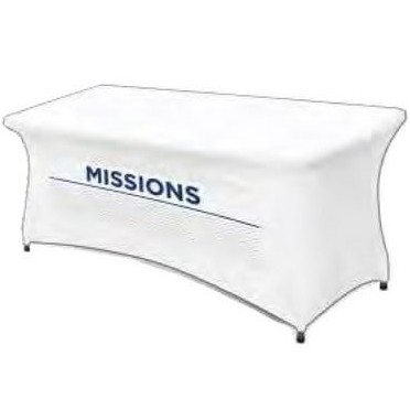 6ft White Stretch Fit Lycra Table Cover w/ Front Logo (6'x30"x29")