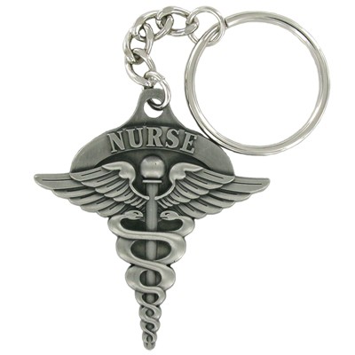 Nursing Caduceus Pewter Gray Key Chain