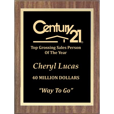 Economy Walnut Finish Plaque Series with Black Plate, 8"x10"