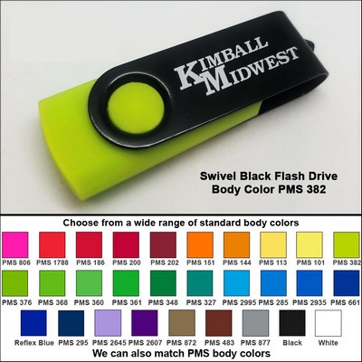 Swivel Black Flash Drive - 2 GB Memory - Body PMS 382