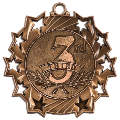 2 1/4" Ten Star Antique Finish Medal-Third Place