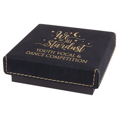 Black/Gold Medal Box w/Laserable Leatherette Lid (3 1/2" x 3 1/2")