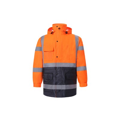 High Visibility Rain Parka, Class 3, Orange, 300 Denier