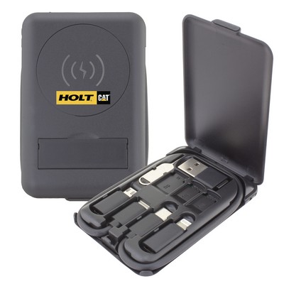 Chi-Charge Cable Card - collapsible wireless charging stand and charging cable carrier