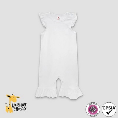 Baby Girls Flutter Sleeve Romper with Ruffles White 100% Polyester- Laughing Giraffe®