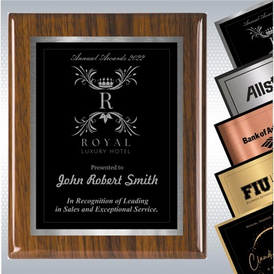 Walnut Piano Finish Wood Plaque w/Choice of Double Engraved Plate (9" x 12")