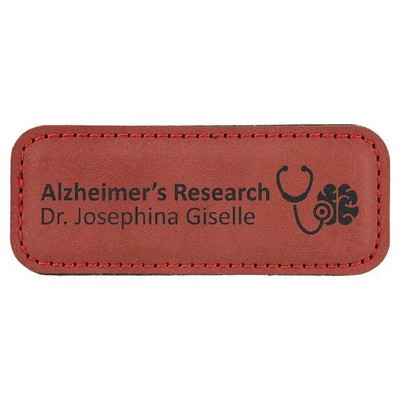 Rectangle Badge with magnet, Rose Faux Leather, 3 1/4" x 1 1/4"