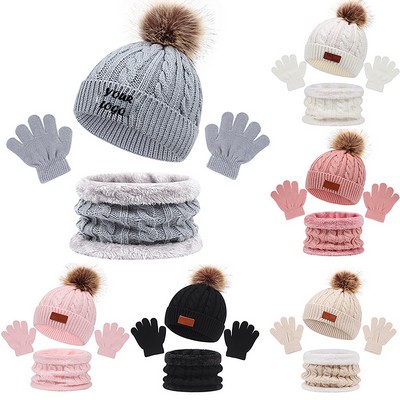 Kid Winter Beanie Hat Gloves Scarf Set
