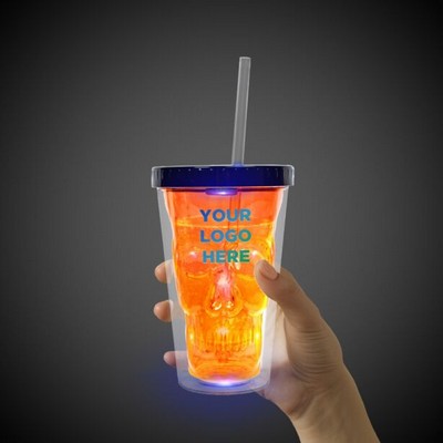 Neon Orange LED Skull Cup