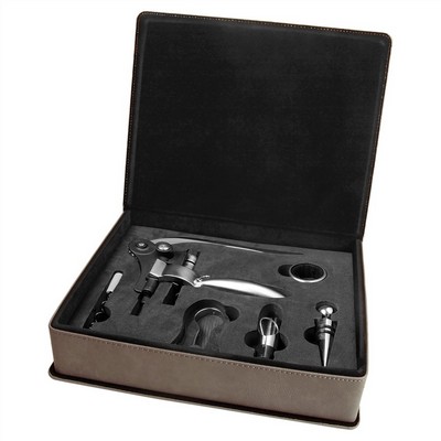 Gray Leatherette 5-Piece Wine Tool Gift Set
