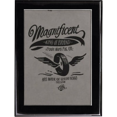 Ebony Piano Finish Plaque with Gray Faux Leather Plate, 8 x 10"
