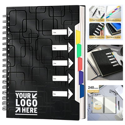 5 x 7" 5-Subject 240-Page Spiral Notebook with Divider Tabs