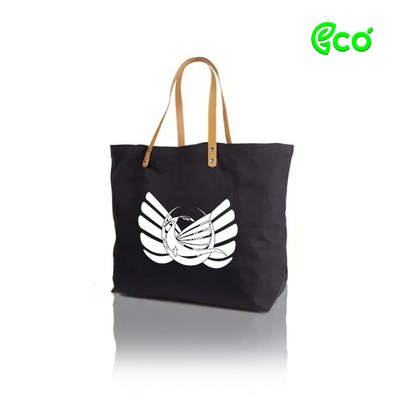 Ecofriendly 10 oz. Cotton Shopping / Beach Tote Bag with Leather Handles