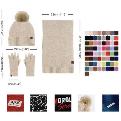 Wool Spinning Knit Beanie Scarf Glove 3-Sets