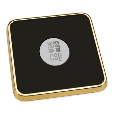 Square Gold Tone Coaster W/ Silver Medallion