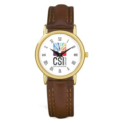 Men's Round Brown/Gold Wristwatch W/ Color Medallion