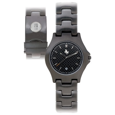 Ladies' Carbon Fiber Wristwatch W/ Silver Medallion