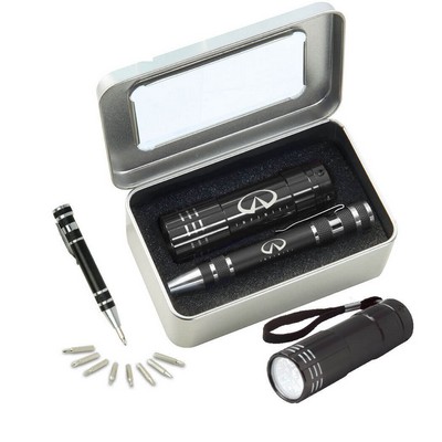 Gift Set With FL05 Black Stripe Flashlight & KM401 Screwdriver set Black