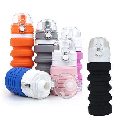 Portable Collapsible Silicone Water Bottle with FDA-Level Food Grade Material One-Button Cap
