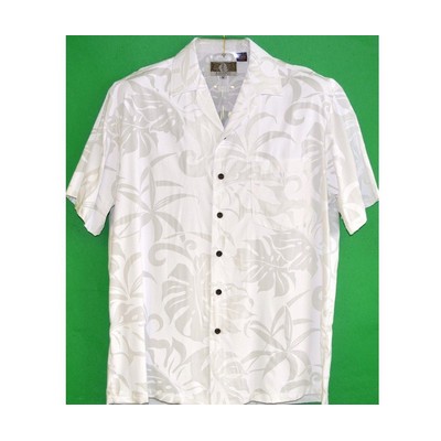 Hawaiian Tropical Print 100% Rayon Silky Feel Bahama White Shirt - DEEP INVENTORY