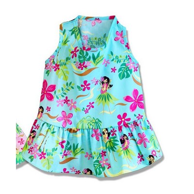 Dog Hawaiian Tropical Print Teal Cotton Dress