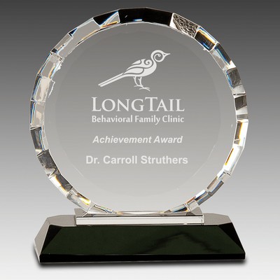 6" Clear Crystal Round w/Rectangle Facets on Black Base