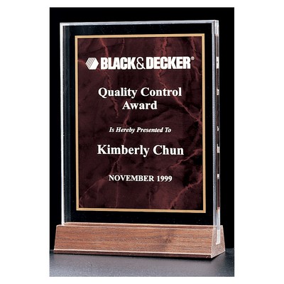 5" x 7.6" Ruby Marble Acrylic Award w/American Walnut Base
