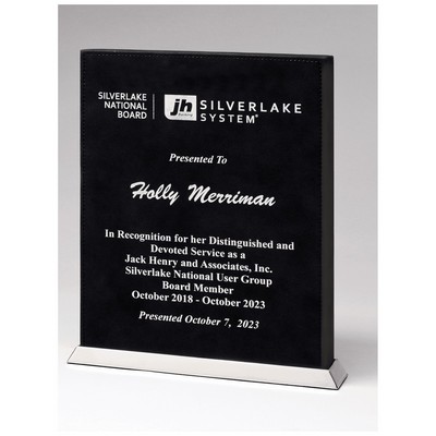 Leather Desk Plaque w/Chrome Plated Base