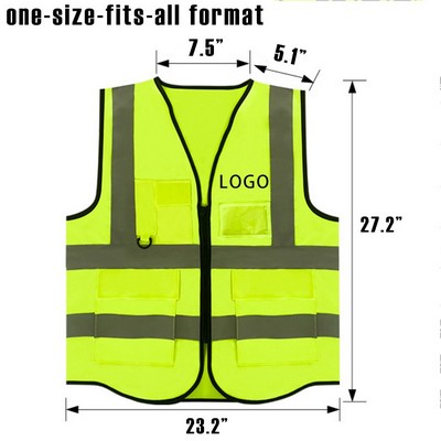 Custom High Visibilty Polyester Reflective Safety Vest w/6 Pockets MOQ50PCS