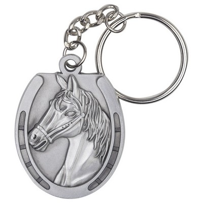 Horse Head Antique Pewter Gray Finish Keychain