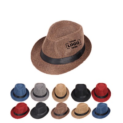 Jazz Hat English Style Linen Solid Colour Bowler Hat
