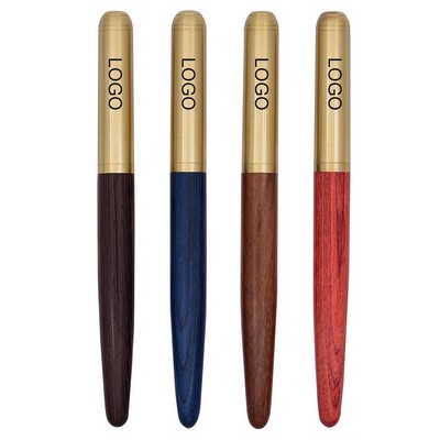 6" Wooden Retro Ballpoint Pen Featuring Brass Cap