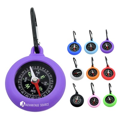 Silicone Compass Keychain W/Carabiner Clip